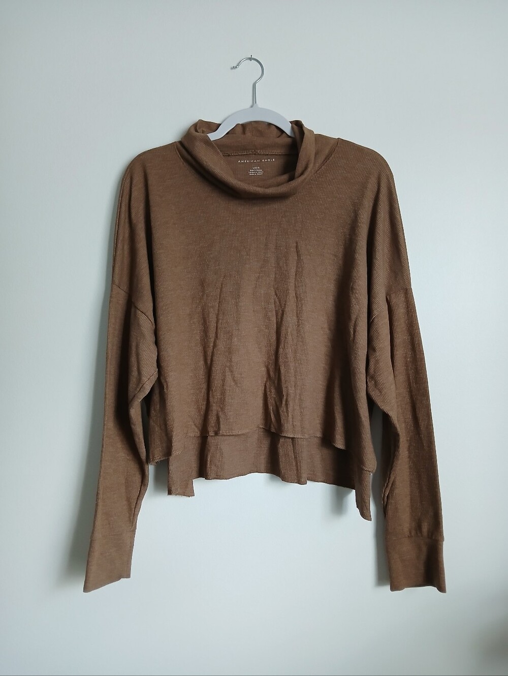 American Eagle Brown Cropped Size Large Turtleneck Top